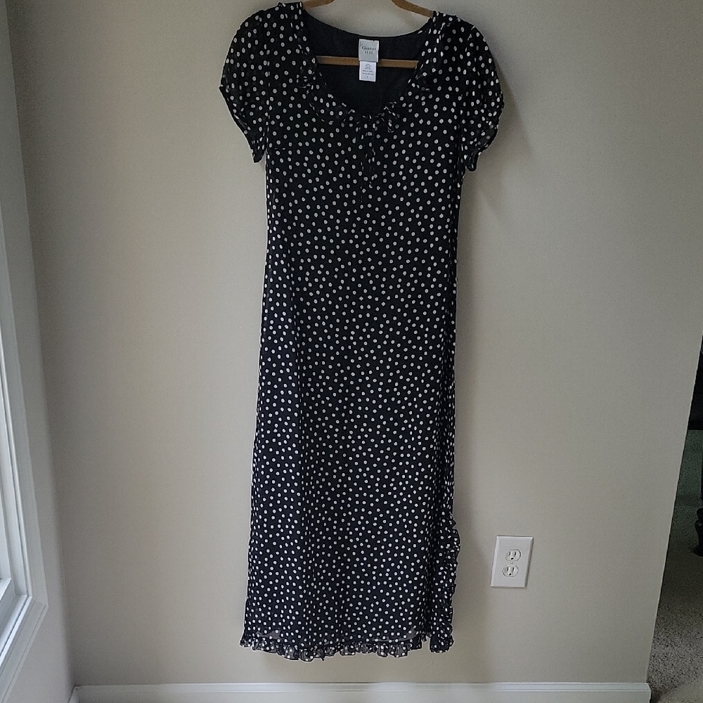 Garnet Hill Silk Black and‎ White Polk A Dot Cap Sleeve Maxi Women Size 4